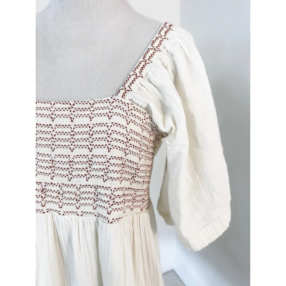 FREE PEOPLE Easy to Love Women’s S Cream Bubble Dress Babydoll Coquette Gauzy